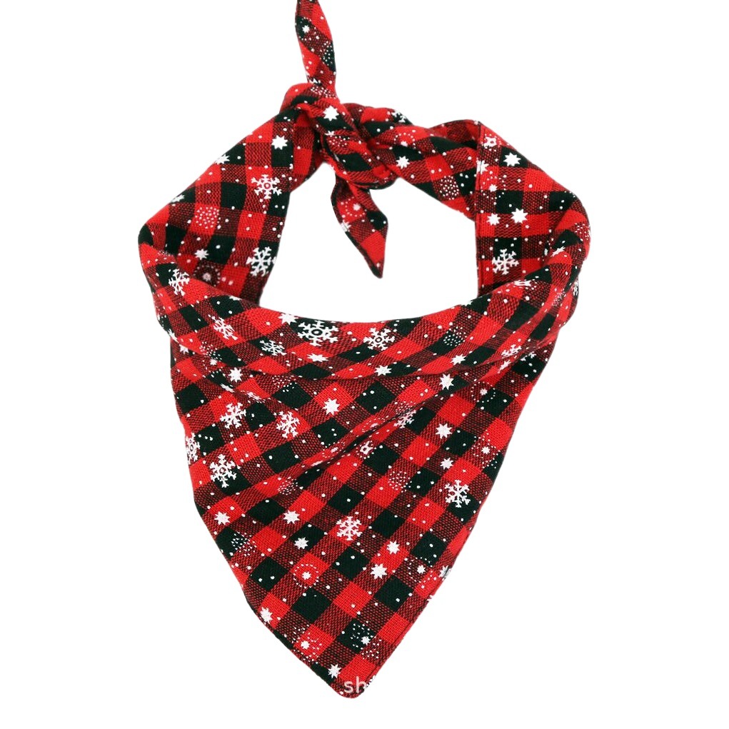 Christmas Pet Saliva Towel Dog and Cat Holiday Decoration Snowflake Triangle Towel Ready-Made Plaid Decorative Scarf