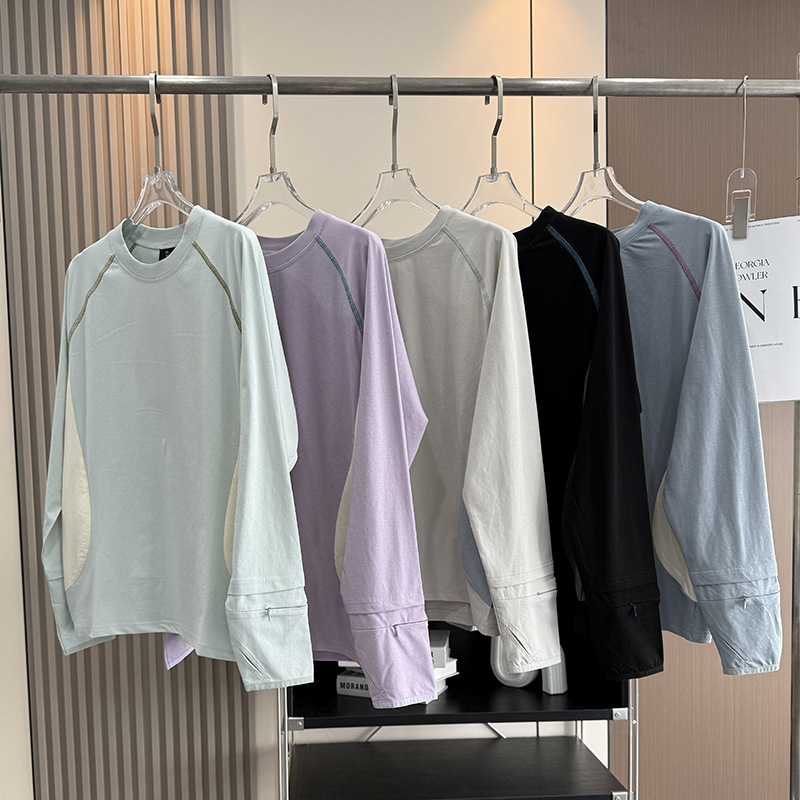 Factory Order! Men's and Women's Couple's Outdoor Cycling Training Mesh Open Pocket Color Matching Sports Long-Sleeved T-Shirt Autumn
