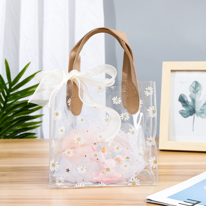 蝴蝶结透明手提购物袋塑料公司团建礼品包装购物袋PVC手提包装袋