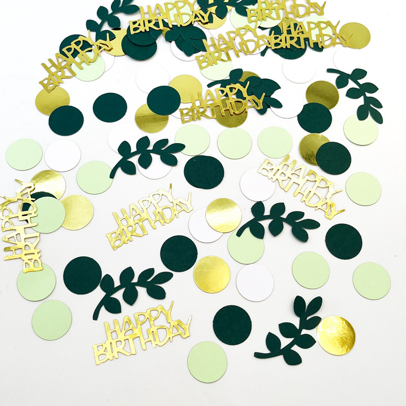 100PCS confetti letters green leaf sequins happy birthday party wedding desktop throw cross-border wholesale