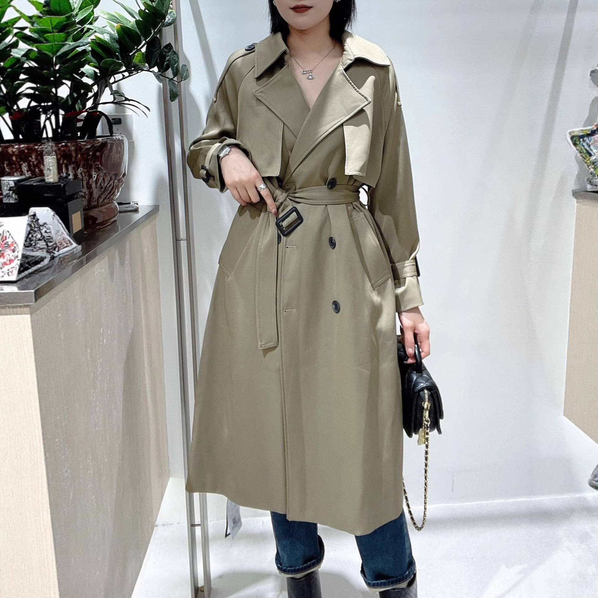 Green autumn trench coat
