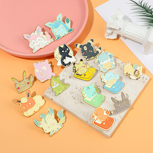 Japanese anime Pokemon ins trend Squirtle Pikachu brooch metal badge bag clothing accessories