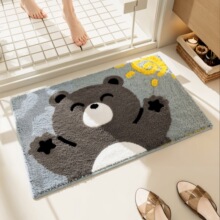 新款植绒浴室吸水垫卫生间加密加厚防滑地毯卡通猫咪印花方形地垫