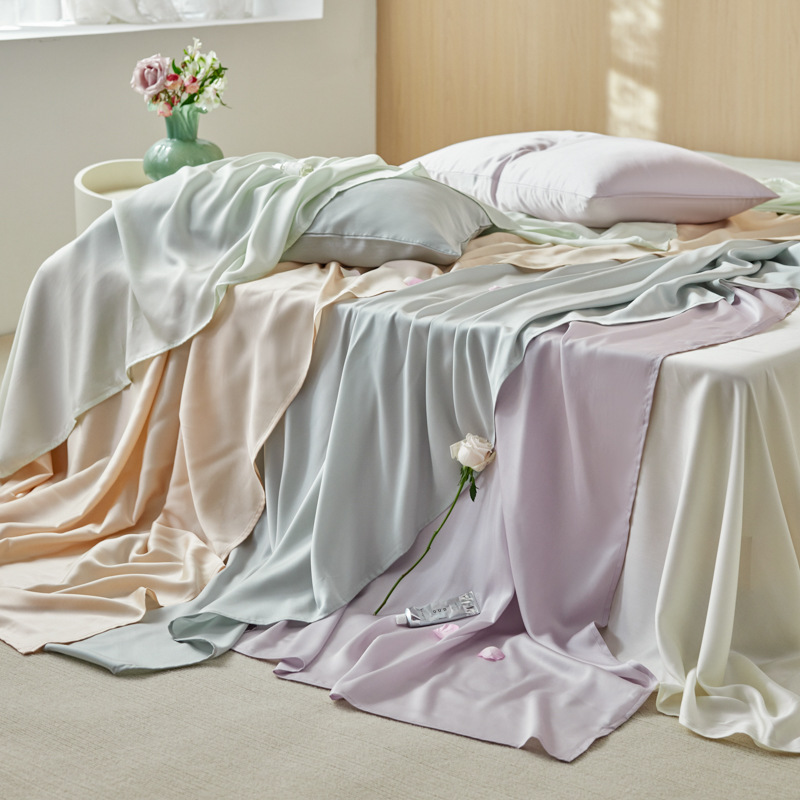 Breathable Tencel Duvet Cover Solid Colour Silk Feel Bedding Set_voghion.com