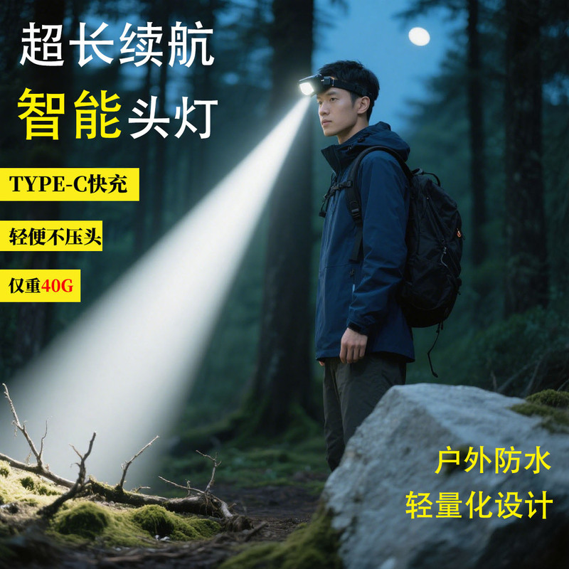 户外头灯夜钓超强续航led灯智能感应头灯登山防水头戴式强光头灯|undefined