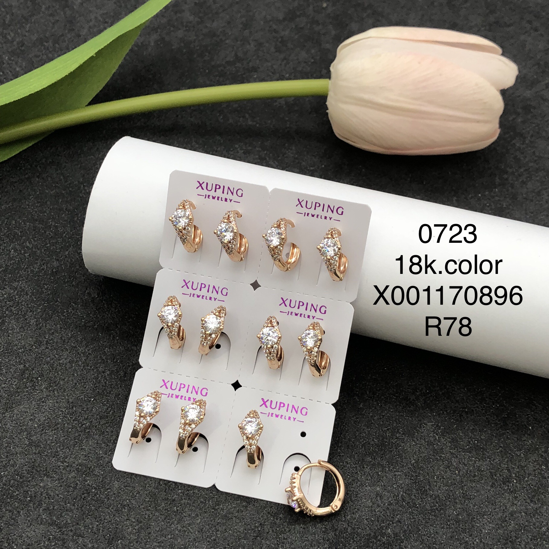Pendientes de aro Xuping transfronterizos rusos de 18k con incrustaciones de diamantes, joyería de lujo ligero de alta gama al por mayor para mujer. image 86