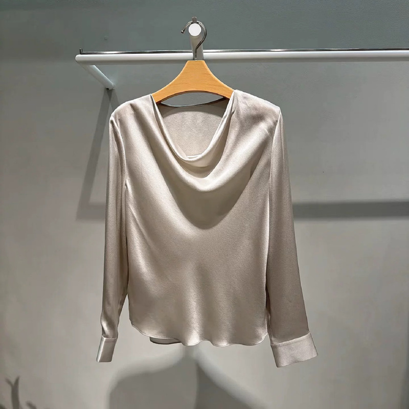 M**Meng Women's Clothing 2026 Autumn New Collection Misty Gray Elegant Versatile Glossy Satin Shirt Top 5H7221321 M**Meng Women's Clothing 2026 Autumn New Collection Misty Gray Elegant Versatile Glossy Satin Shirt Top 5H7221321