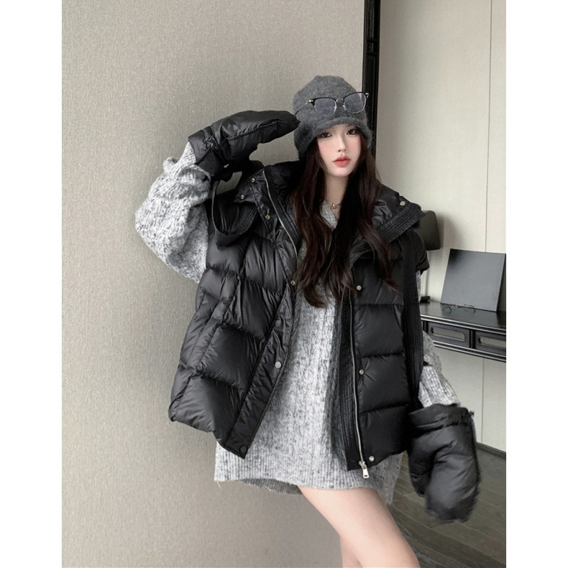 Real shot black Vest Cotton Women's wear winter coat Sense of design Korean Edition Easy Hooded keep warm cotton-padded clothes b1222