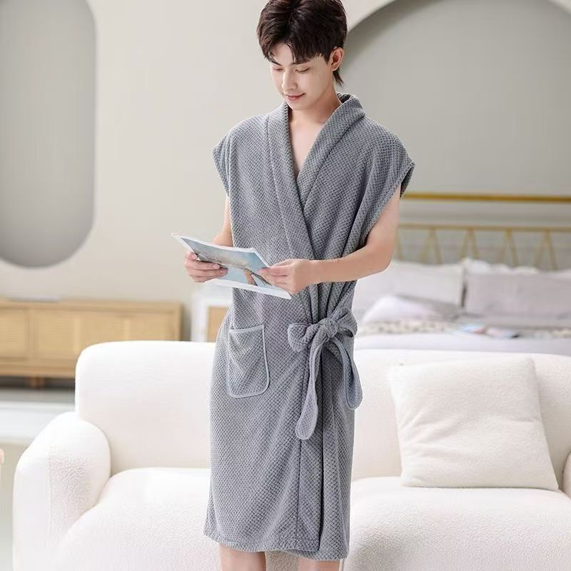 Men's bath towel can be worn pineapple men's bathrobe bathing absorbent female couple bathrobe student short sleeve absorbent robe