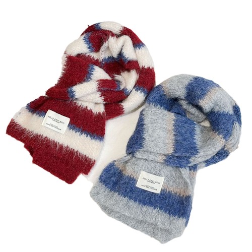 2024 new style dopamine striped color-blocking knitted warm scarf for women, high-end neck scarf and neck protector for students, versatile and trendy