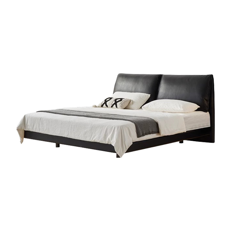 Cama flotante de cuero de orejas de elefante, estilo antiguo italiano minimalista, cama doble negra de 1.8m, cama principal de matrimonio