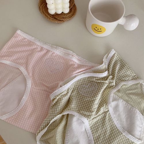 B245 menstrual pants anti-side leakage plaid exquisite girly mesh love embroidered underwear soft and waxy feel