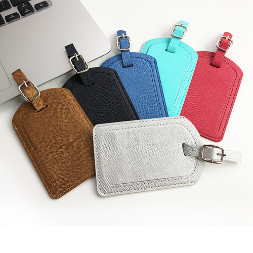 Cross-border multi-color cross pattern oil edge double layer with card paper PU leather strap luggage tag boarding pass