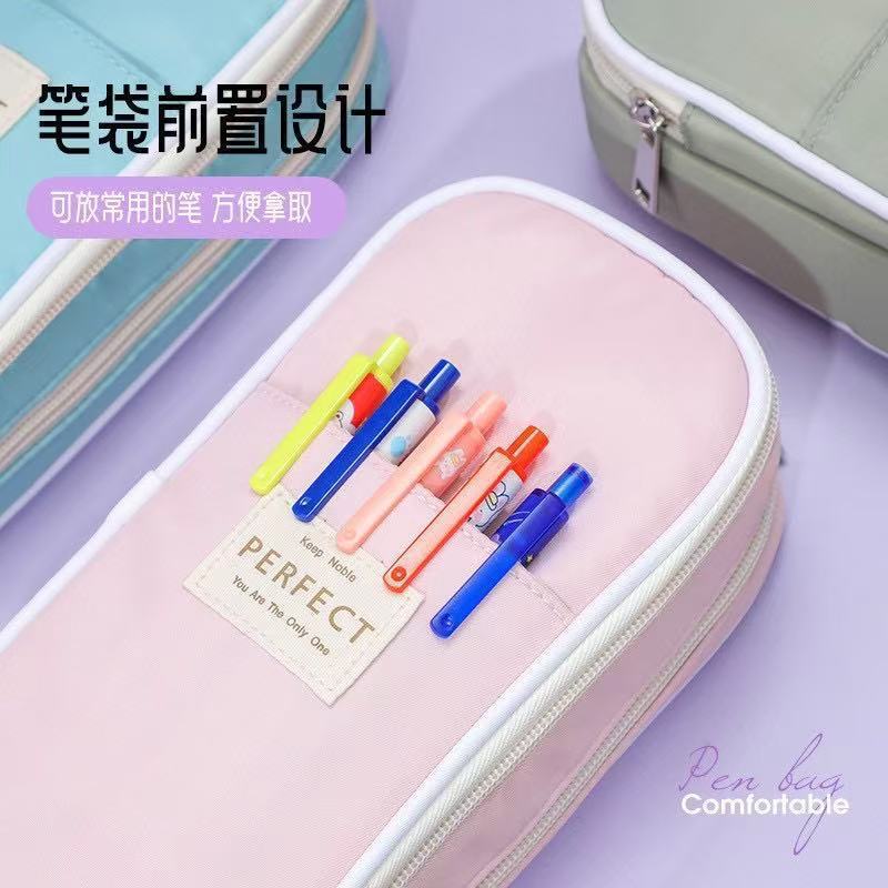 Estuche para lápices retráctil transfronterizo de alto valor, caja de lápices de viento simple y resistente a las manchas, que se puede transformar en una bolsa de papelería de doble capa y gran capacidad