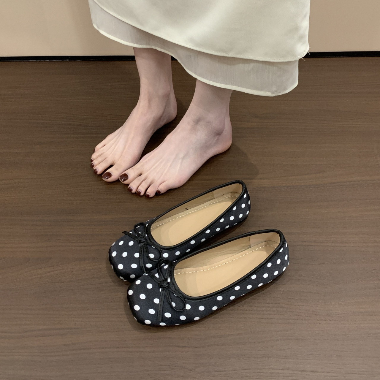 Soft Leather Version! Korean-style Polka Dot Soft-soled Shallow Single For Women, Sweet Flat Mary Jane Shoes With Round_vogvips.com