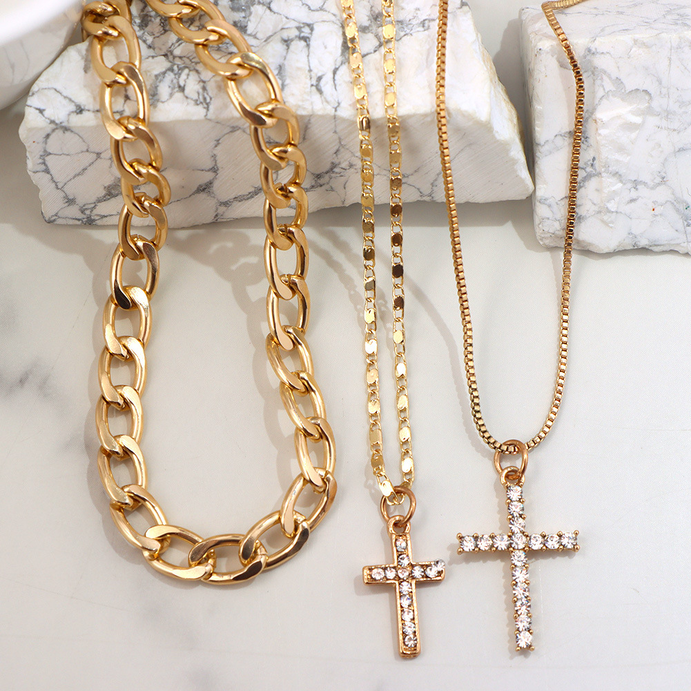 Retro Cross Alloy Inlay Artificial Gemstones Womenu0027S Layered Necklaces 1 Piece