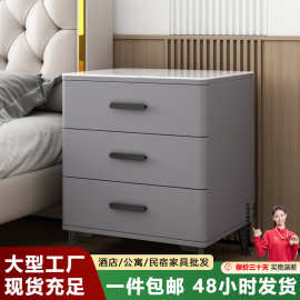 床头柜实木三抽屉岩板简约现代加高三层柜主卧储物柜烤漆工艺收纳
