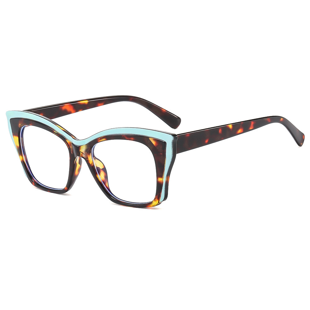 TR90 Bolsa de cercanías de moda europea y americana Flower Cat Eye Lentes planos anti-luz azul ins La moda se puede equipar con gafas de montura de miopía