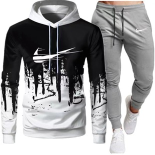 2024 Cross-Border New Autumn and Winter Men's Sports Suit Casual Splash Print Hooded Sweatshirt Trendy Jacket for Men