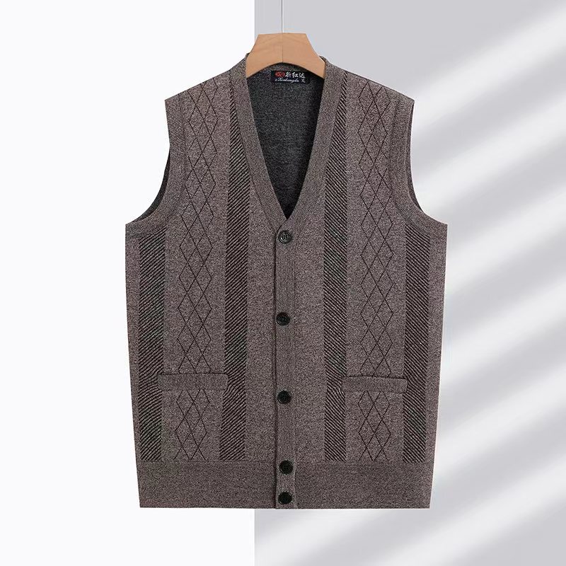 A generation of autumn and winter jacquard wool vest men's knitted waistcoat cardigan middle-aged sweater vest