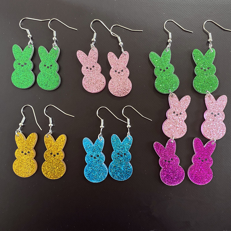 Amazon Easter Bunny Color Glitter Acrylic Girl Earrings Triple Rabbit Creative Simple Personalized Earrings