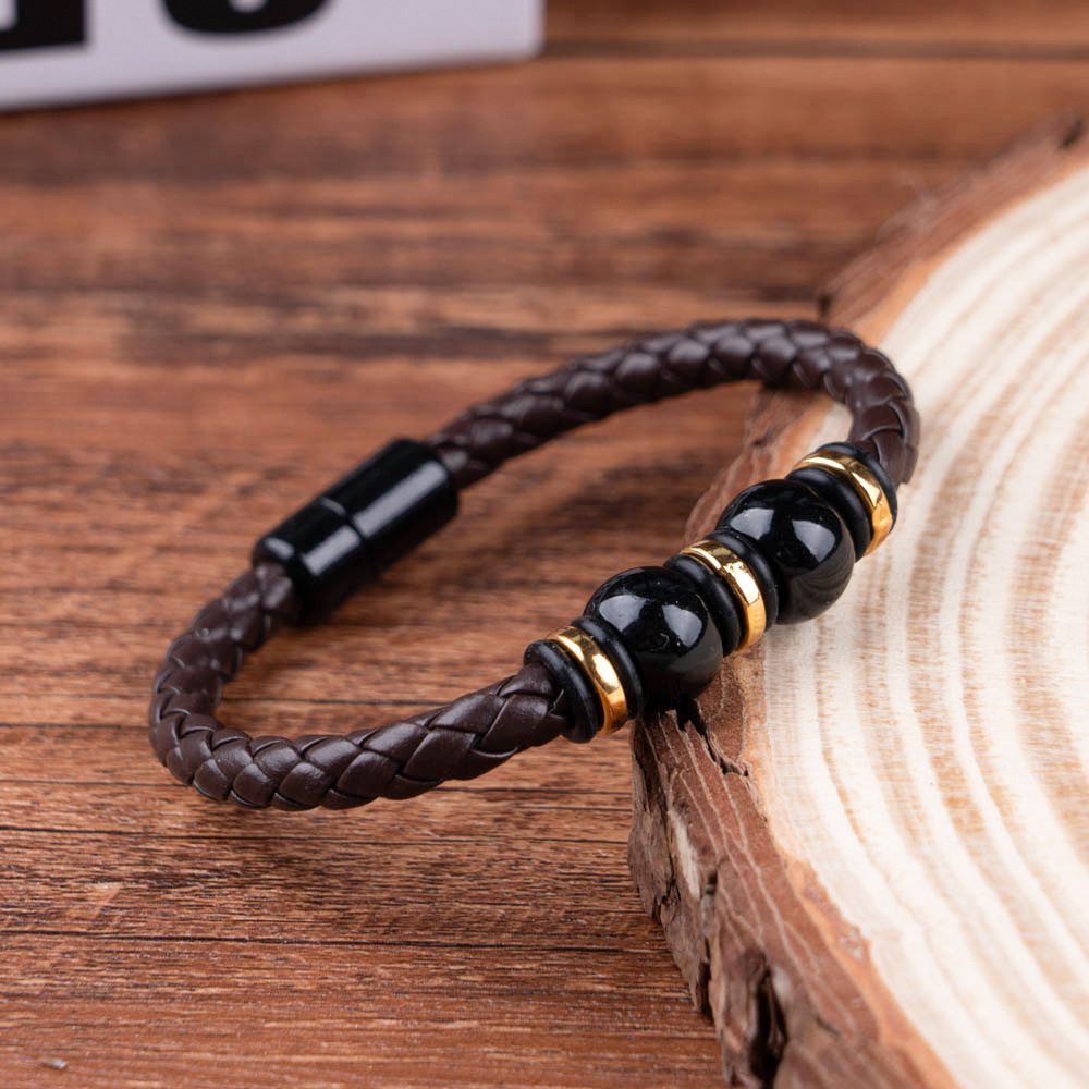 Holiday Occasion Retro Punk Solid Color Pu Leather Alloy Men's Bangle Men Cord & Leather Bracelets