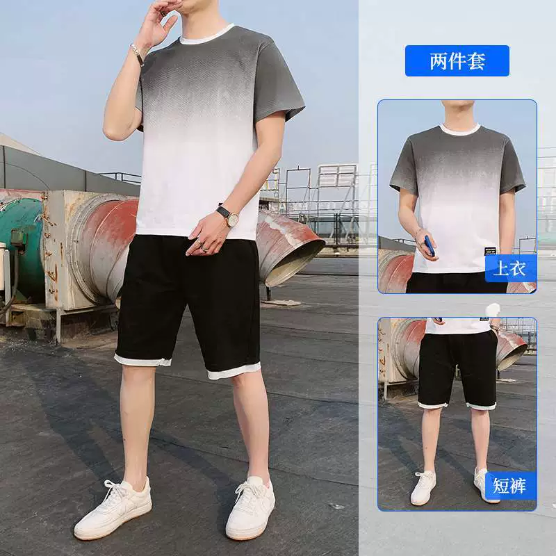 Wiletu новый летний мужской свободный спортивный костюм IMS пуловер с круглым вырезом и короткими рукавами шорты костюм два