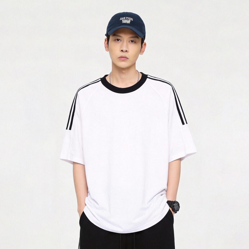 Cross-Border Cotton T-Shirt for Summer, Men's Solid Color Round Neck, Lightweight, Casual, Versatile, Loose Fit, Trendy Brand, Light Luxury Short-Sleeve Top