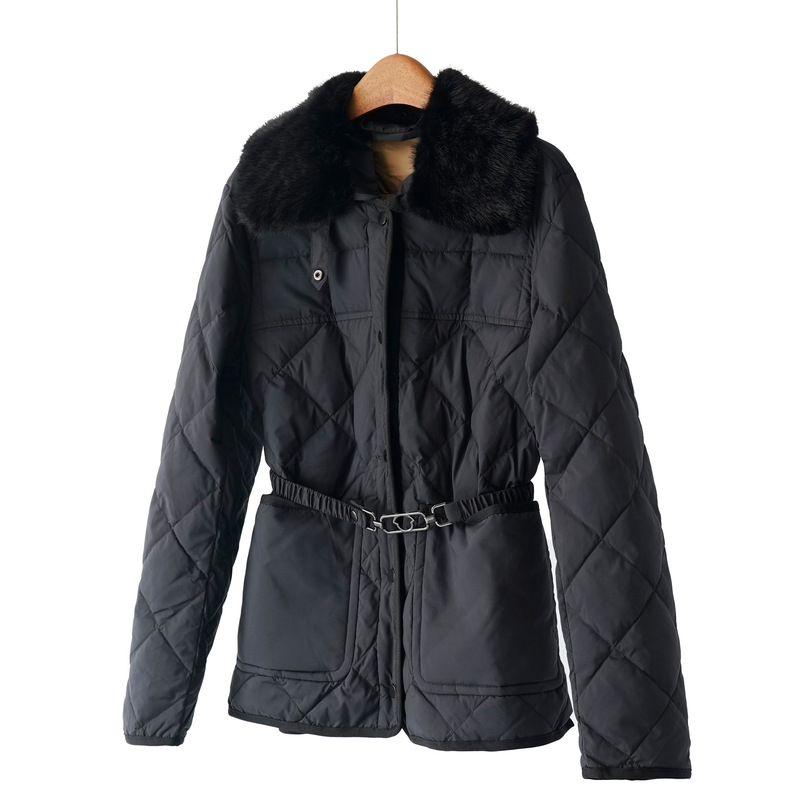 95 New National Standard White Goose down Fur Collar Women's Slim down Jacket with Belt, Ladylike Elegant and Slimming Look