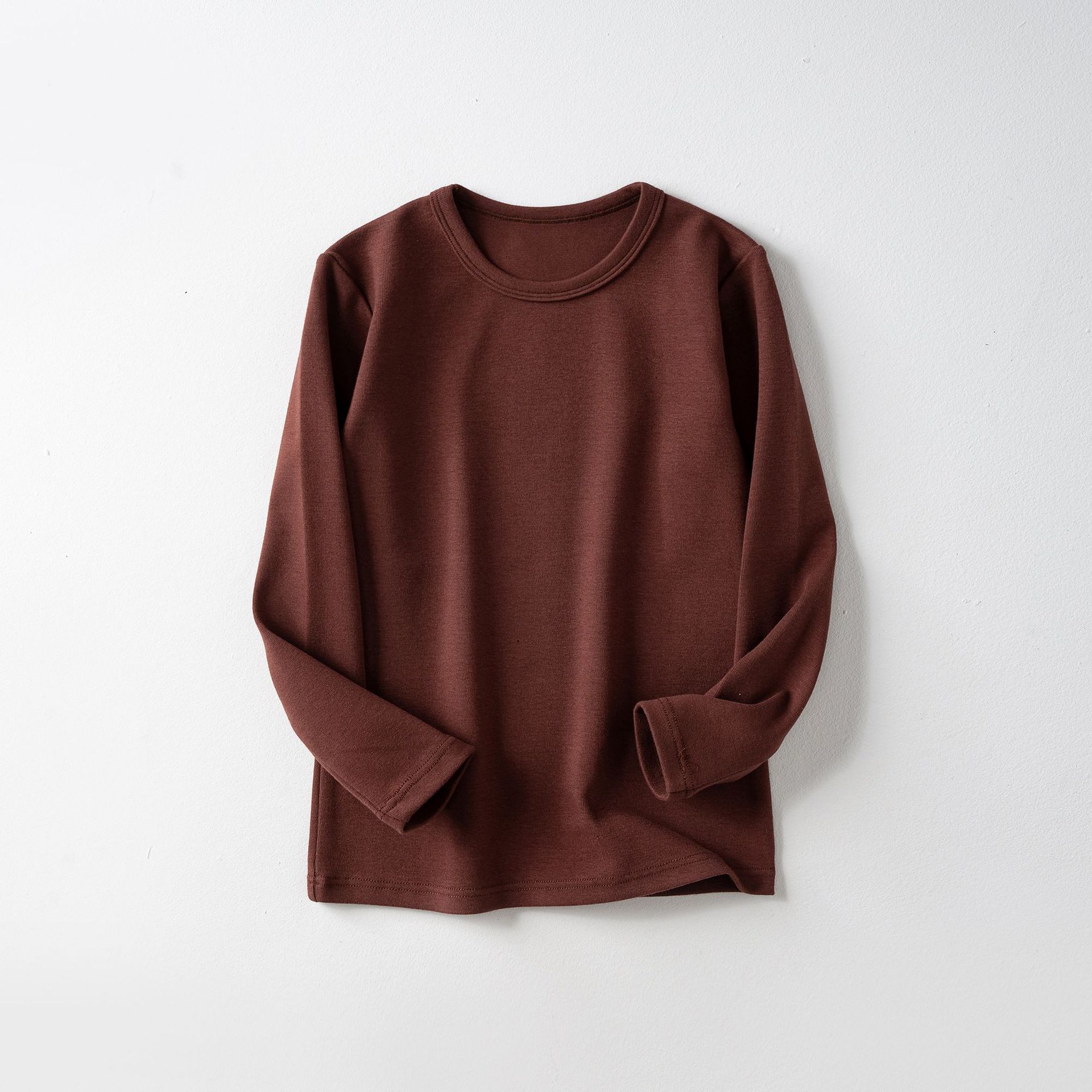 Camiseta interior térmica gruesa de forro polar para niños, top de manga larga con cuello redondo de color liso para niñas y niños, ropa interior térmica.