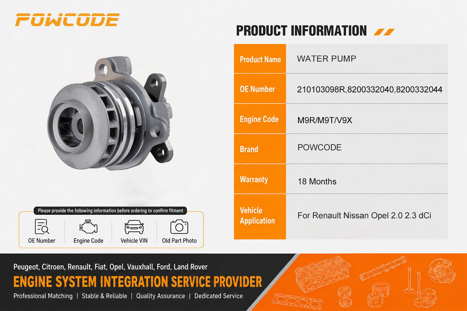 210103098R 2101000Q0C is suitable for Renault Nissan M9R/M9T car cooling water pump