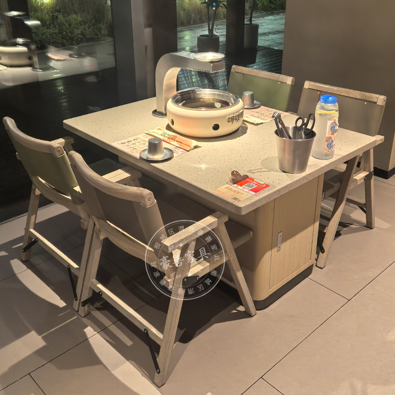 Ant Cave Barbecue Table Smokeless Self-purification Smoke Exhaust Mud Stove Carbon Fire Barbecue Shop Table and Chair Commercial Combination