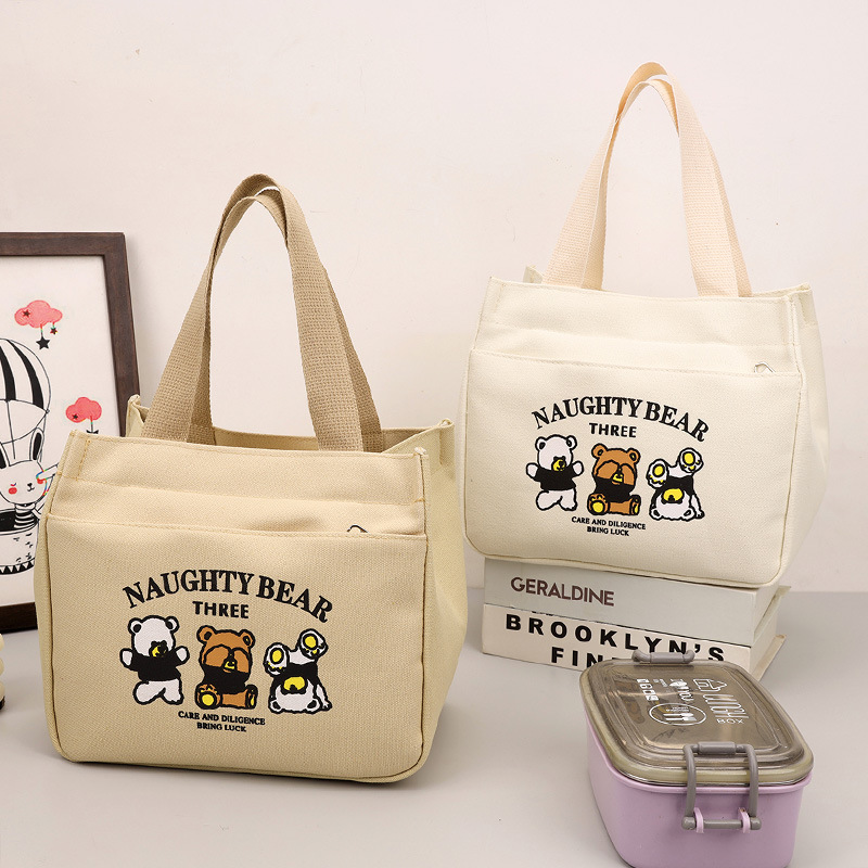 批发便当包学生手提手拎包可爱卡通保温袋网红上班族帆布方形饭盒