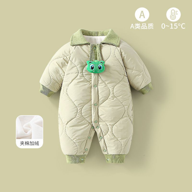 겨울 옷 점프 수트  남성  기모 보름달 백일 하 옷면 패딩 재킷 겨울 옷을 입고 나갑니다.