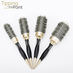 Amazon popular Golden thermal air nylon ceramic roller comb cylinder aluminum tube curly hair roller comb shape hairdressing comb