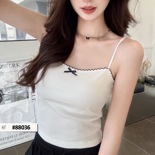 Summer and Autumn New Contrast Color Wave Beauty Backless Strap Bralette with Padded Cups, Sexy Bowknot, Versatile One-Shoulder Backless Tank Top