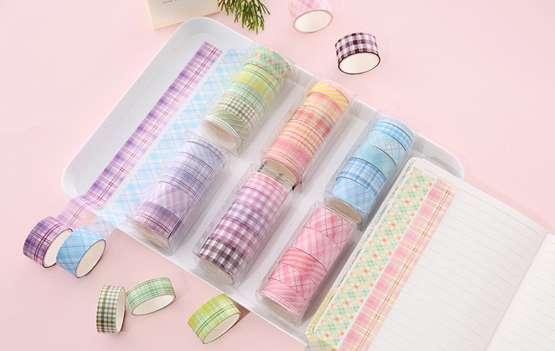 Korean Plaid And Paper Adhesive Tape Set Creative Stationery Diy Plaid Hand Account Handmade Stickers Exclusive For Cross-border display picture 4