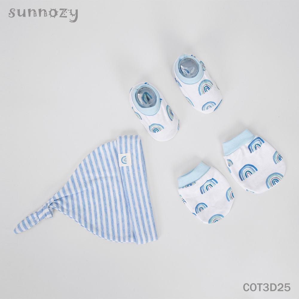 Conjunto de tres piezas de gorros y calcetines de algodón puro para recién nacidos Sunnozy, productos para recién nacidos, guantes, calcetines y gorros para bebés de cuatro estaciones. image 5