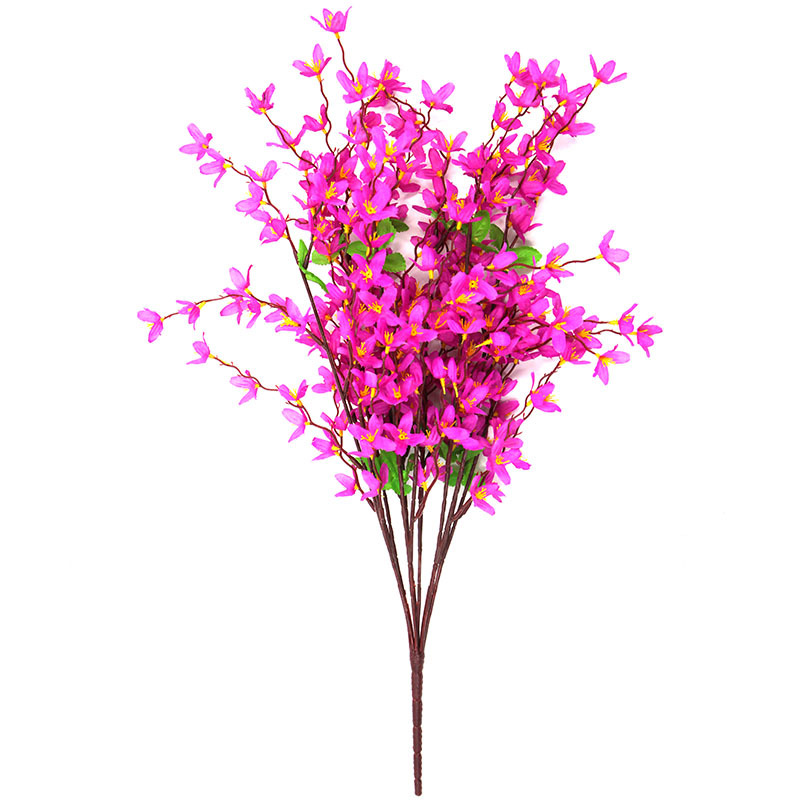 Flores artificiales, ramo de forsythia de 7 ramas para decoración de exteriores, arreglos florales, flores falsas para el hogar, flores de seda, flores al por mayor