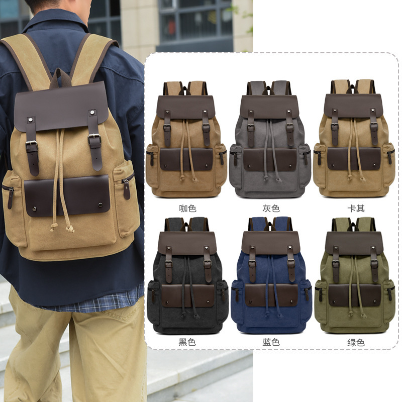 Amazon Retro Canvas Backpack Personalized Fashion Business Travel Computer Bag Drawstring Student School Bag Wholesale Amazon Retro Canvas Backpack Personalized Fashion Business Travel Computer Bag Drawstring Student School Bag Wholesale