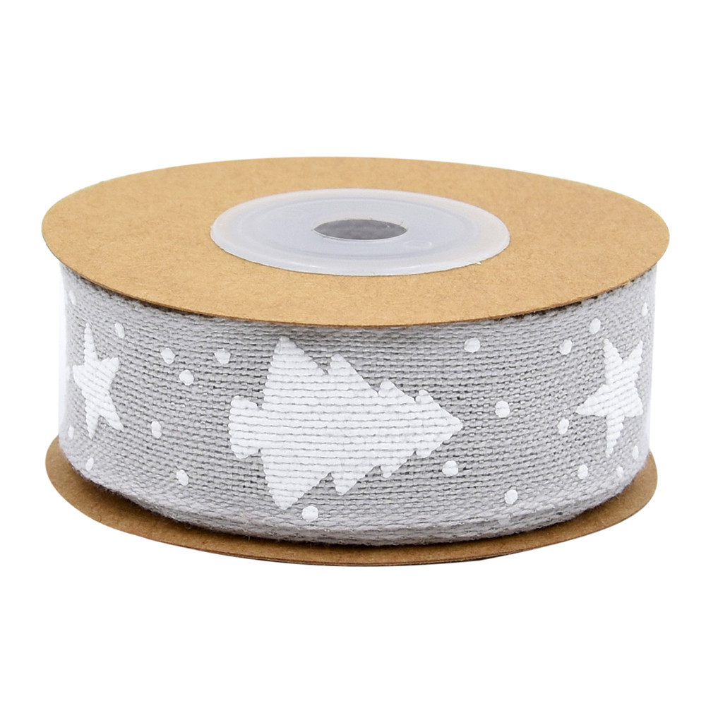 Transfronteriza Navidad nueva cinta de algodón impresa árbol de Navidad decoración regalo embalaje cinturón dos lados Alambre de hierro 5 yardas en stock