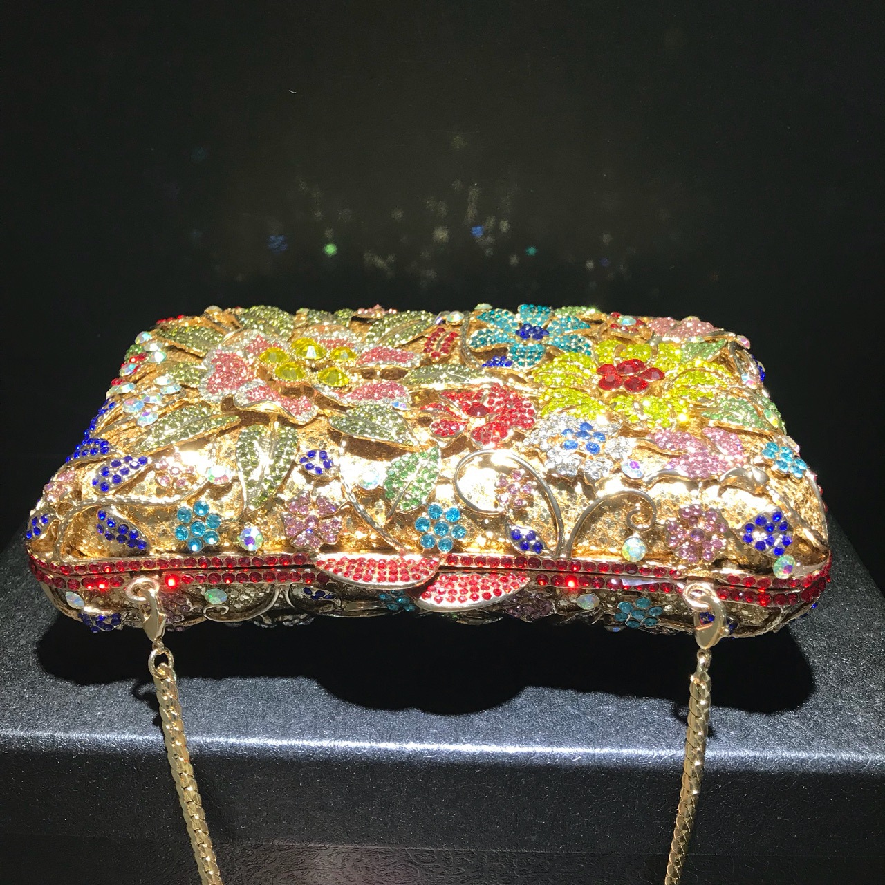 Túi clutch nữ đính kim cương hoa mẫu mới, cầm tay dạ hội màu vàng — Màu vàng chi tiết 1