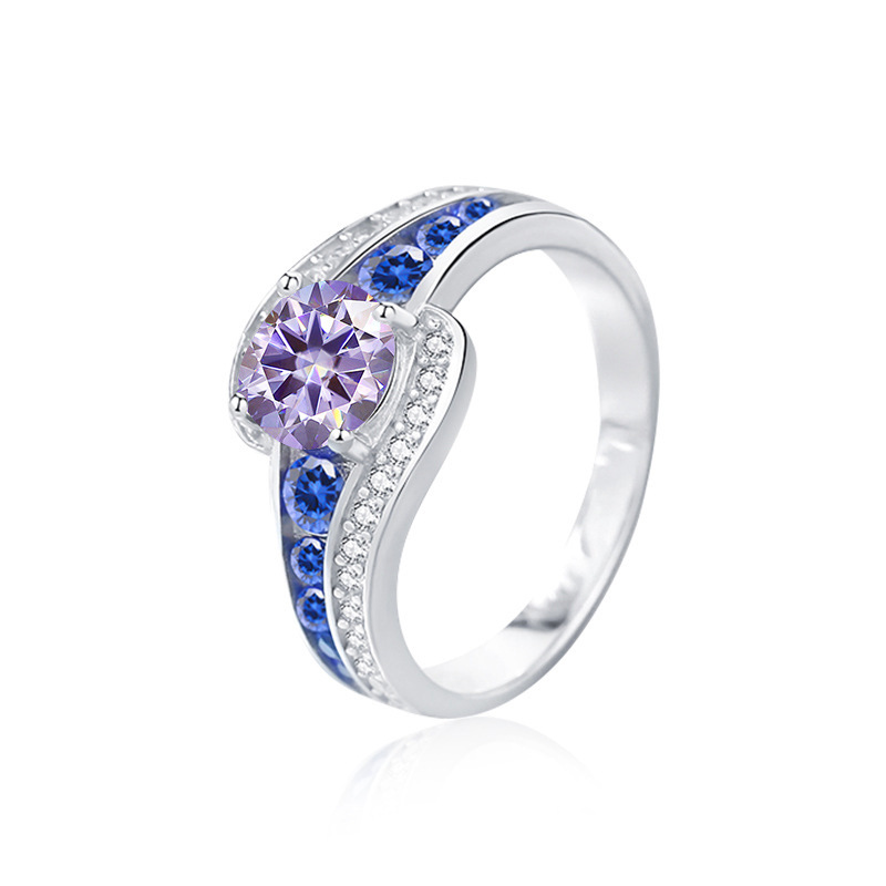 Anillo de diamante de Mosan mujer s925 plata esterlina cruzada joyería de lujo ligera europea y americana anillo de zircón azul incrustado