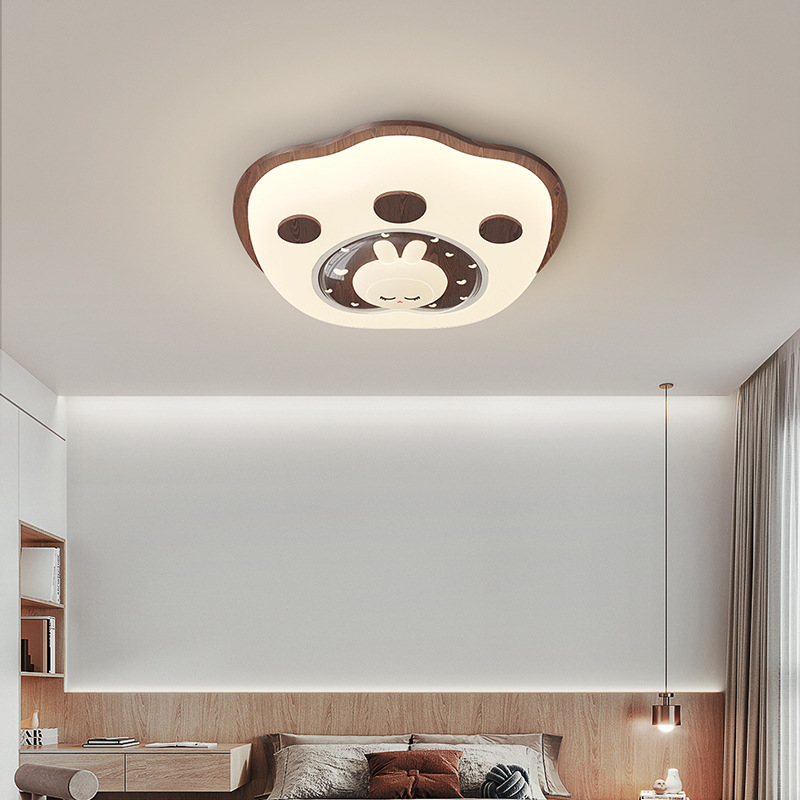 Lámpara de habitación para niños Lámpara de dormitorio principal para niños y niñas Lámpara de techo de protección ocular de espectro completo Lámpara de viento de madera de nogal crema de ciervo