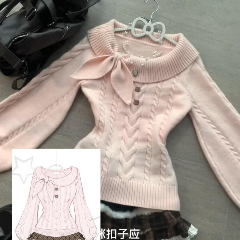 Japanese-Style Vintage Rabbit Ear Academy Style Sweet Pink Sweater for Women, Autumn and Winter Pullover Slim-Fit Waist-Cinching Knit Top Japanese-Style Vintage Rabbit Ear Academy Style Sweet Pink Sweater for Women, Autumn and Winter Pullover Slim-Fit Waist-Cinching Knit Top