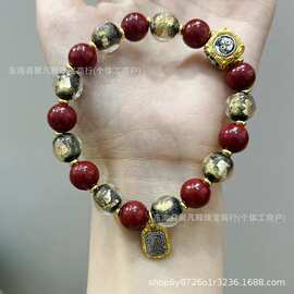 爆款手串寺庙同款朱砂黑金箔手链送女友男友礼物批发
