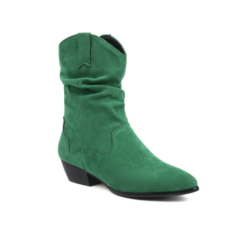 Martens, denim demi-season low boots pointy toe, mid-length
