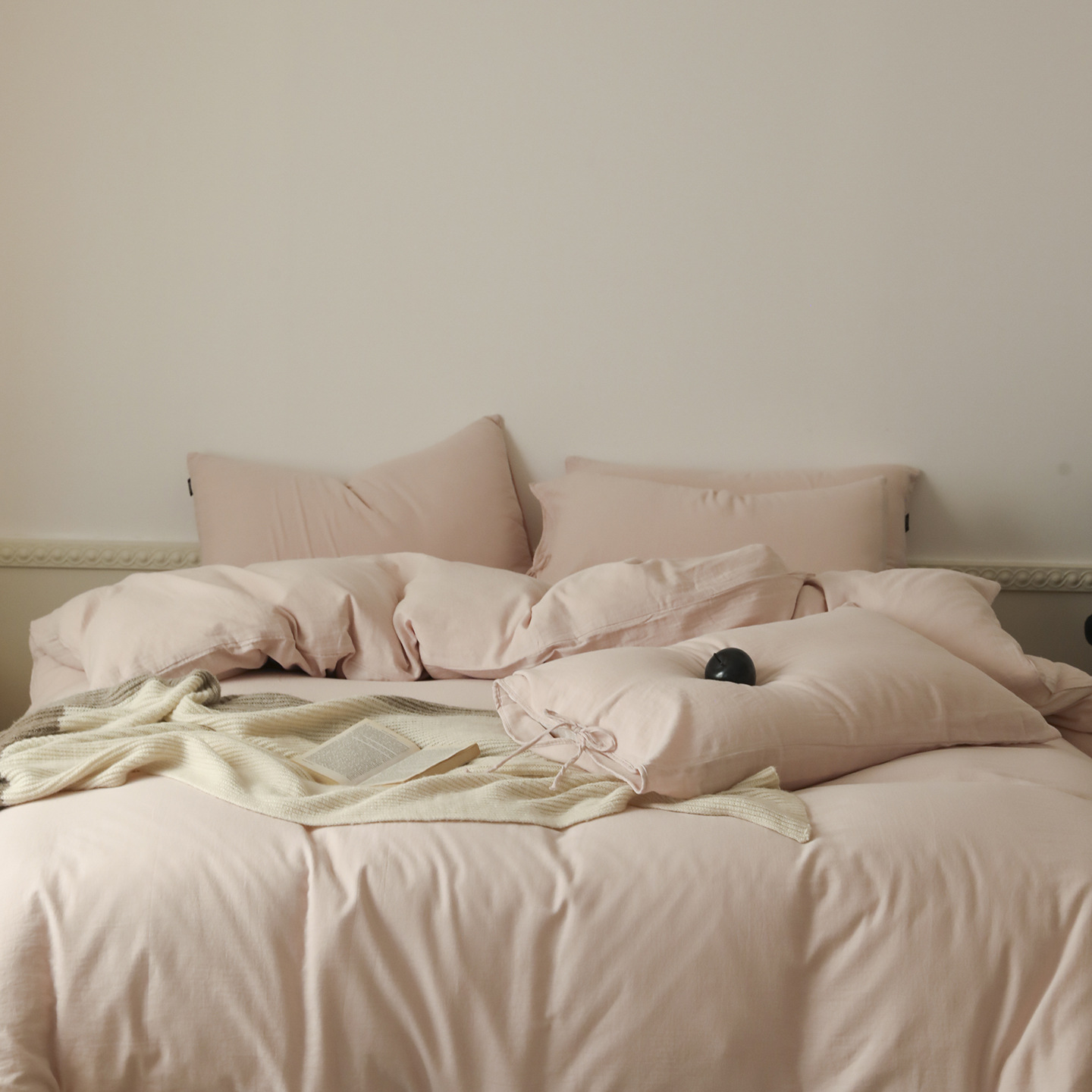 Class a Soft and Waxy Double-Layer Yarn Four-Piece Set 100 Pure Cotton Quilt Cover Bed Sheetss Simple Japanese Bedding Single Quilt