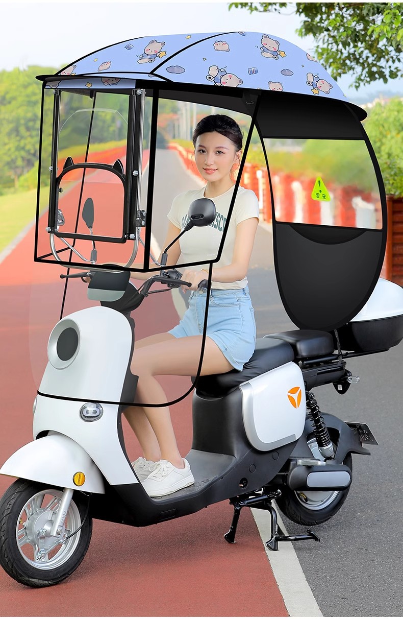 Electric Battery Car New Canopy with Adjustable Angle, Large Window Windshield, Rainproof and Sunproof Carport Parasol