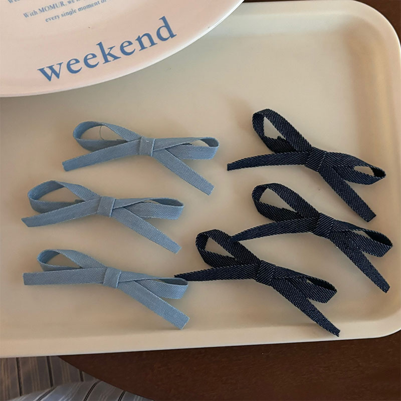 Set di forcine con fiocco in denim, clip laterale per la parte posteriore della testa, clip piccola e squisita, clip piccola_voghion.com
